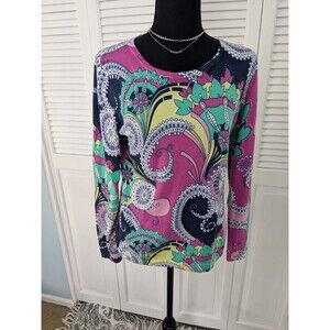 Talbot's Sweater Women’s Sz S Lightweight 3/4 Sleeve Multi Paisley 70s Vibe Mod